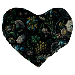 Pattern Flowers Plants Leaves Large 19  Premium Heart Shape Cushions