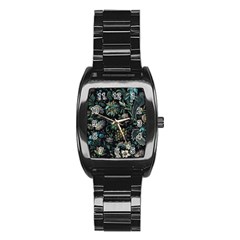 Pattern Flowers Plants Leaves Stainless Steel Barrel Watch