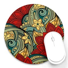 Pattern Shape Colorful Flower Leaves Round Mousepad by Posterlux