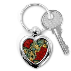 Pattern Shape Colorful Flower Leaves Key Chain (heart) by Posterlux