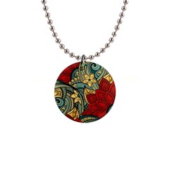 Pattern Shape Colorful Flower Leaves 1  Button Necklace