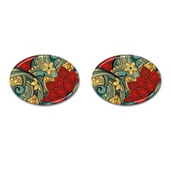 Pattern Shape Colorful Flower Leaves Cufflinks (oval)