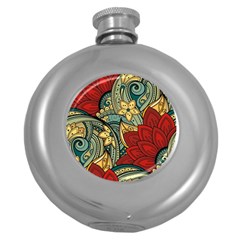 Pattern Shape Colorful Flower Leaves Round Hip Flask (5 Oz)