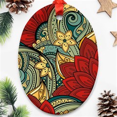 Pattern Shape Colorful Flower Leaves Oval Ornament (two Sides)