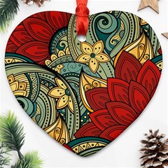 Pattern Shape Colorful Flower Leaves Heart Ornament (two Sides)