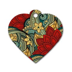 Pattern Shape Colorful Flower Leaves Dog Tag Heart (one Side) by Posterlux