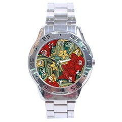 Pattern Shape Colorful Flower Leaves Stainless Steel Analogue Watch