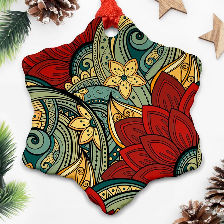 Pattern Shape Colorful Flower Leaves Snowflake Ornament (Two Sides)