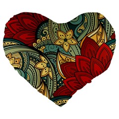 Pattern Shape Colorful Flower Leaves Large 19  Premium Heart Shape Cushions