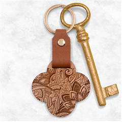 Pattern Shape Colorful Flower Leaves Engraved Wood Key Chain by Posterlux