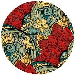 Pattern Shape Colorful Flower Leaves Wooden Puzzle Round by Posterlux