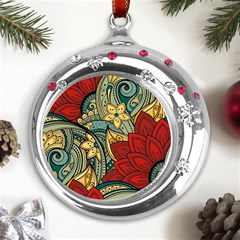 Pattern Shape Colorful Flower Leaves Metal Snowflake Red Crystal Round Ornament