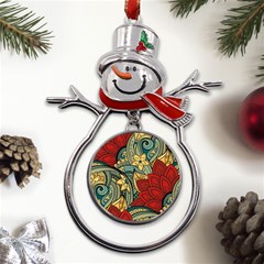 Pattern Shape Colorful Flower Leaves Metal Snowman Ornament