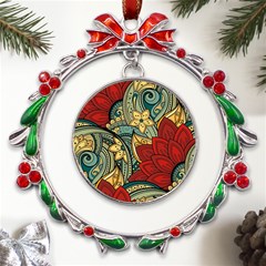 Pattern Shape Colorful Flower Leaves Metal X mas Wreath Ribbon Ornament by Posterlux