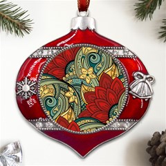 Pattern Shape Colorful Flower Leaves Metal Snowflake And Bell Red Ornament by Posterlux