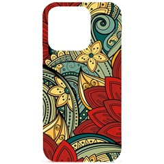 Pattern Shape Colorful Flower Leaves Iphone 15 Pro Black Uv Print Pc Hardshell Case by Posterlux