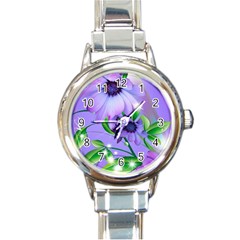 Purple Flower Nature Round Italian Charm Watch