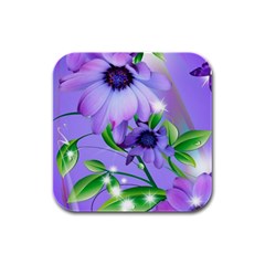 Purple Flower Nature Rubber Square Coaster (4 Pack)