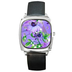 Purple Flower Nature Square Metal Watch