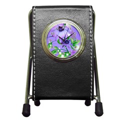 Purple Flower Nature Pen Holder Desk Clock