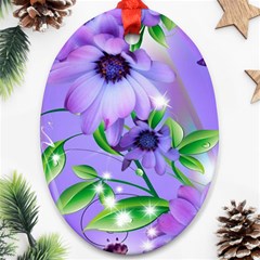 Purple Flower Nature Oval Ornament (two Sides)