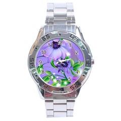 Purple Flower Nature Stainless Steel Analogue Watch