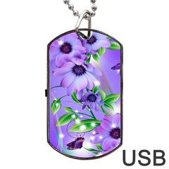 Purple Flower Nature Dog Tag Usb Flash (one Side)