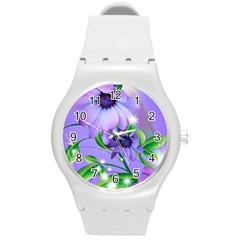 Purple Flower Nature Round Plastic Sport Watch (m)