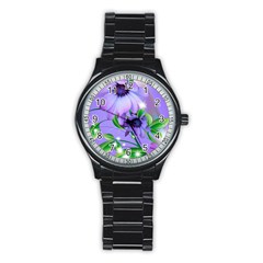 Purple Flower Nature Stainless Steel Round Watch