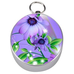 Purple Flower Nature Silver Compasses