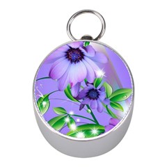 Purple Flower Nature Mini Silver Compasses