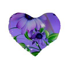 Purple Flower Nature Standard 16  Premium Flano Heart Shape Cushions