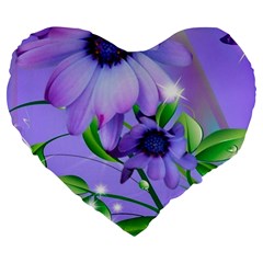 Purple Flower Nature Large 19  Premium Flano Heart Shape Cushions