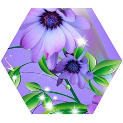 Purple Flower Nature Wooden Puzzle Hexagon