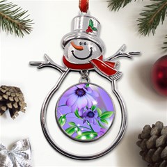 Purple Flower Nature Metal Snowman Ornament