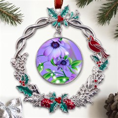 Purple Flower Nature Metal X mas Wreath Holly Leaf Ornament