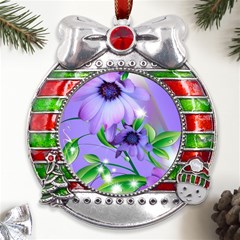 Purple Flower Nature Metal X mas Ribbon With Red Crystal Round Ornament