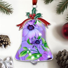 Purple Flower Nature Metal Holly Leaf Bell Ornament by Posterlux