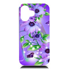 Purple Flower Nature Iphone 16 Black Uv Print Pc Hardshell Case by Posterlux