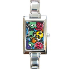 Funky Alien Pattern Abstract Colourful Drawing Rectangle Italian Charm Watch