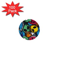 Funky Alien Pattern Abstract Colourful Drawing 1  Mini Buttons (100 Pack) 