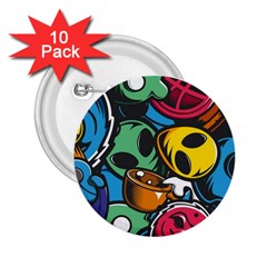 Funky Alien Pattern Abstract Colourful Drawing 2 25  Buttons (10 Pack) 