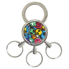 Funky Alien Pattern Abstract Colourful Drawing 3-ring Key Chain