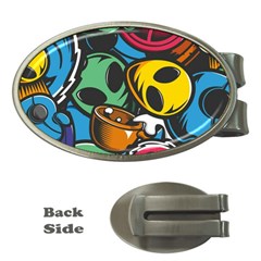 Funky Alien Pattern Abstract Colourful Drawing Money Clips (oval) 