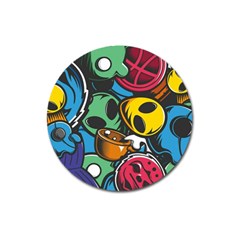 Funky Alien Pattern Abstract Colourful Drawing Magnet 3  (round)