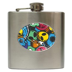 Funky Alien Pattern Abstract Colourful Drawing Hip Flask (6 Oz)