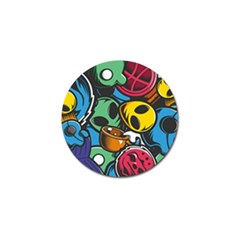 Funky Alien Pattern Abstract Colourful Drawing Golf Ball Marker (4 Pack) by Posterlux