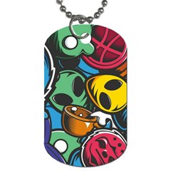 Funky Alien Pattern Abstract Colourful Drawing Dog Tag (two Sides)