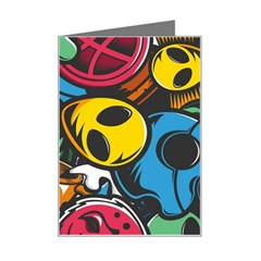 Funky Alien Pattern Abstract Colourful Drawing Mini Greeting Card by Posterlux