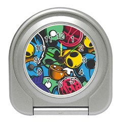 Funky Alien Pattern Abstract Colourful Drawing Travel Alarm Clock